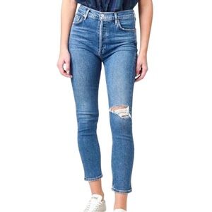 AGOLDE Nico High Rise Slim-Fit Distressed Jeans Shoreline Revolve Button Fly 27